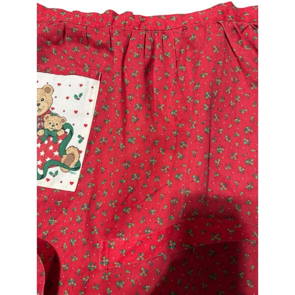 Christmas Apron Vintage Red Teddy Bears Green Holly Waist Gourmet Gallery Waist - Picture 3 of 8